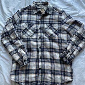 Men’s Telluride Navy Sherpa Lined Flannel Button Down Overshirt. Size Medium